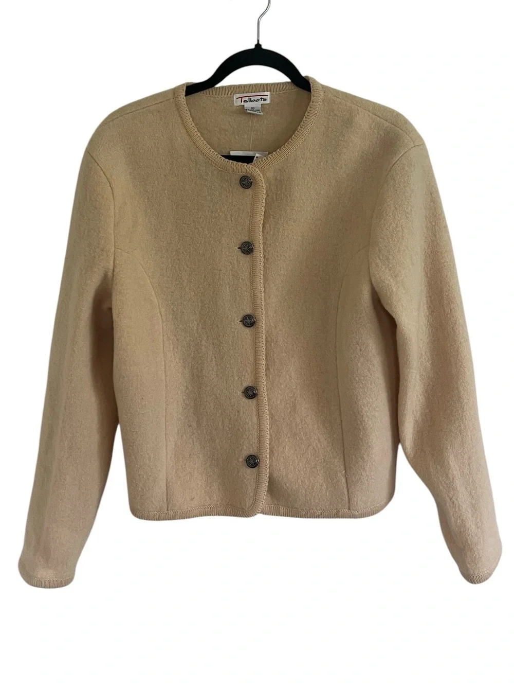 Talbots Vintage Beige Butter Yellow 100% Wool Structured Cardigan NWT US 10
